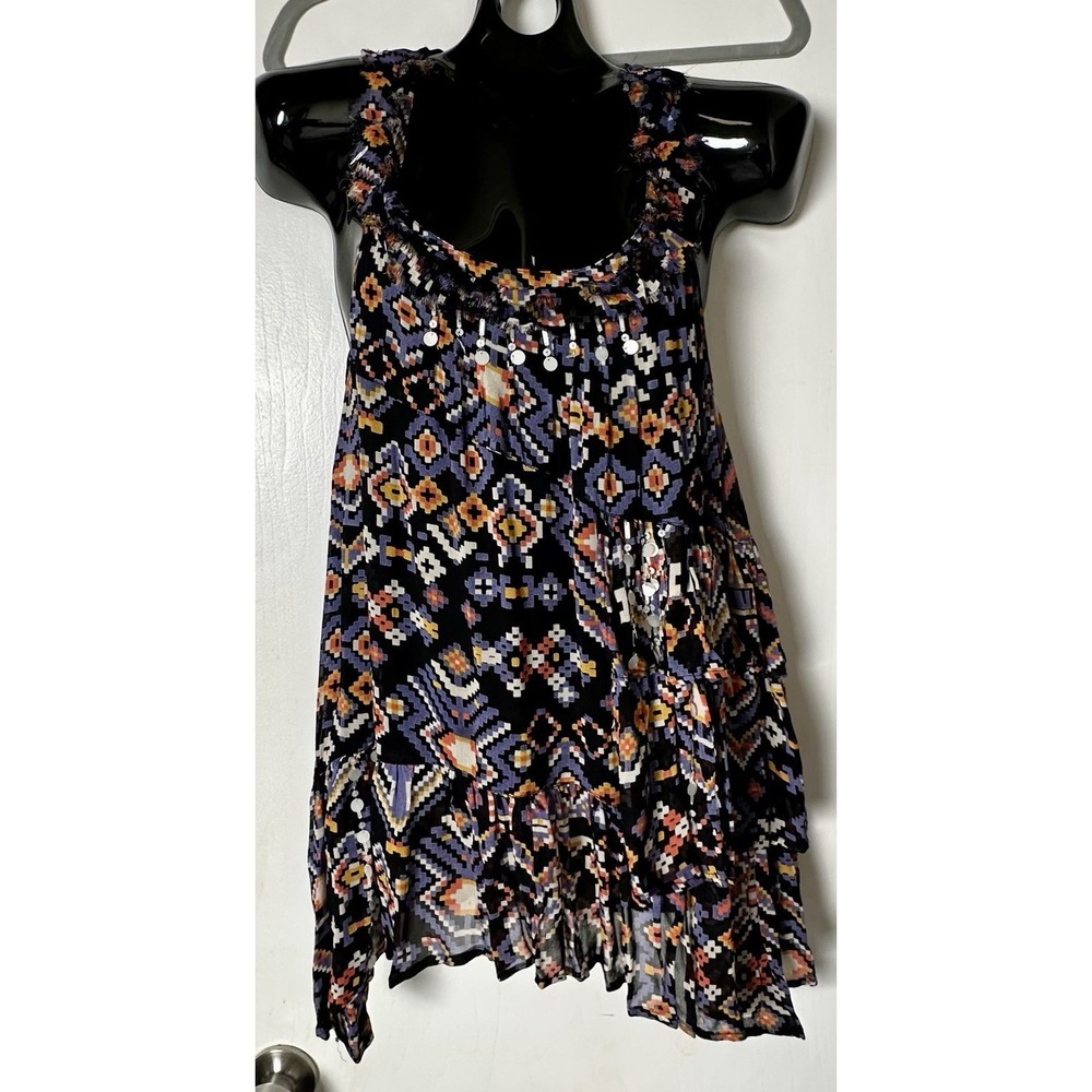 Y2K River Island Tribal Print Disc Tunic Top Mini Dress Cover Up Boho Festival